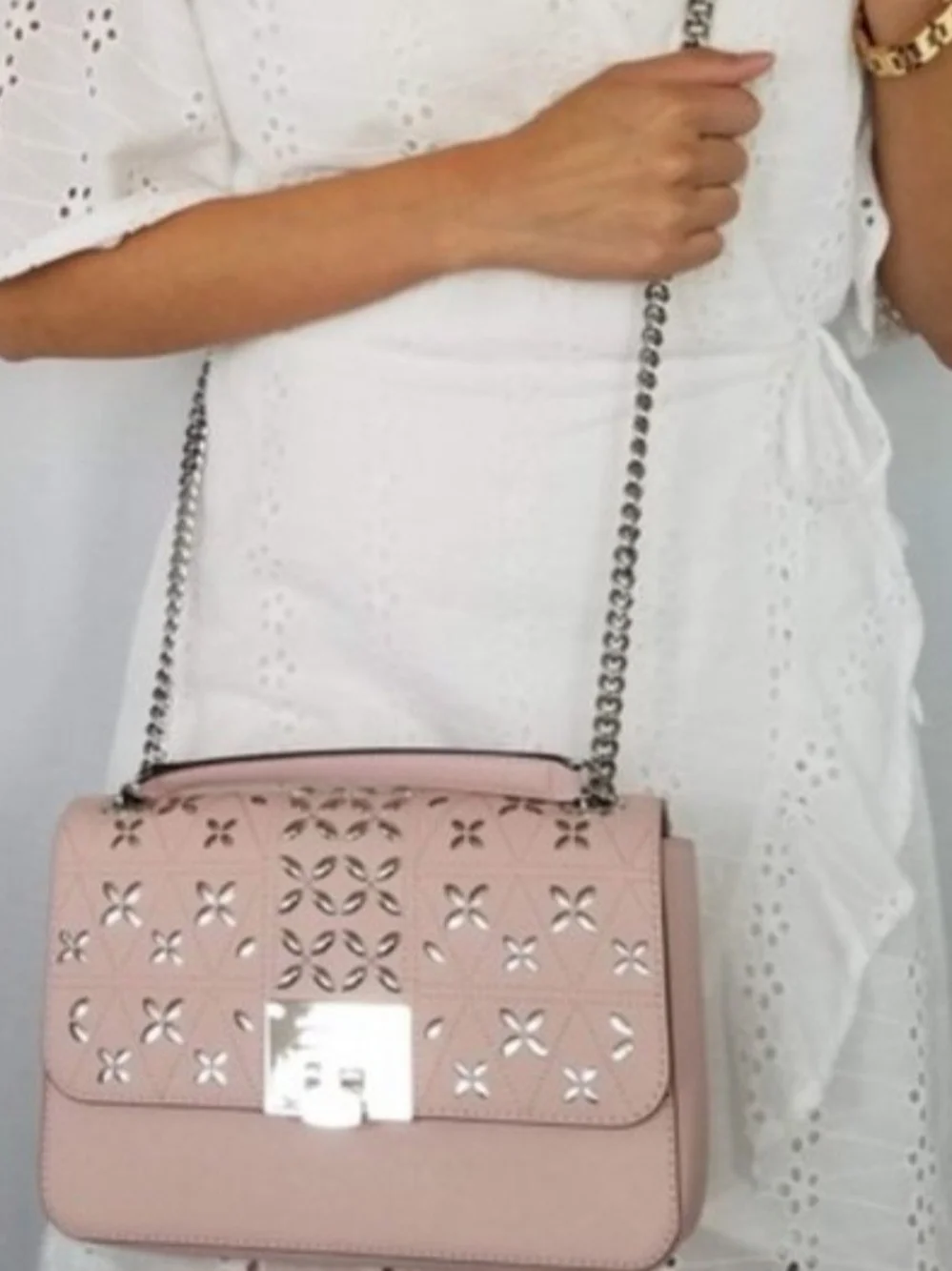 Michael Kors Tina Silvet Studded Shoulder Flap Bag EUC